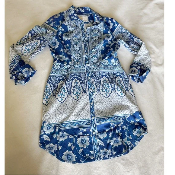 Anthropologie Printed V-Neck Buttonfront Shirtdress XS - Picture 10 of 16